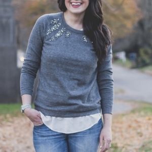 Ann Taylor Jewel Embellished Sweater in Charcoal
